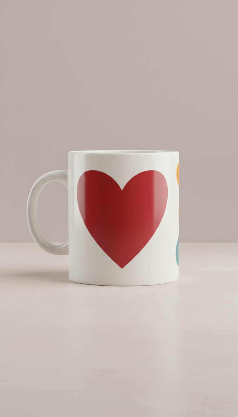 Porcelain White Mug with Watermelon Red Heart and Custom Message