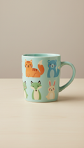 Mint Aqua Mug with Playful Animal Illustration